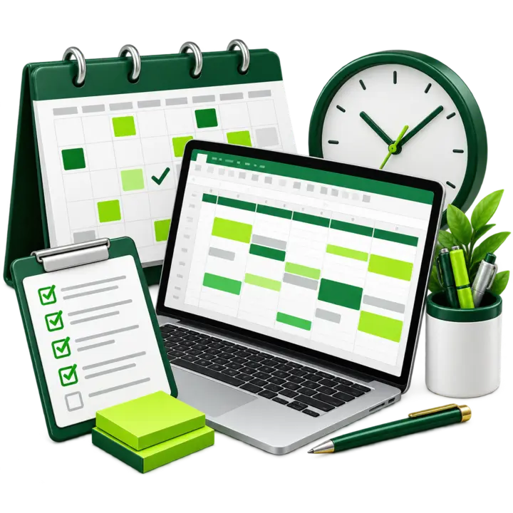 Planilhas de agendas e calendários com compromissos, tarefas e cronogramas