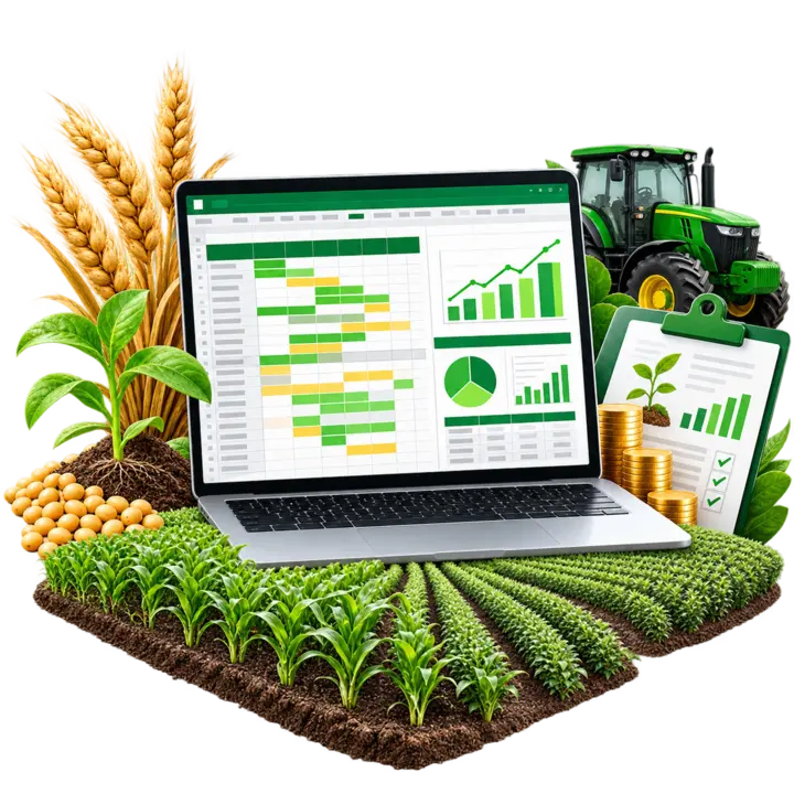 Planilhas de agronomia com plantio, produção, custos rurais e controle da propriedade