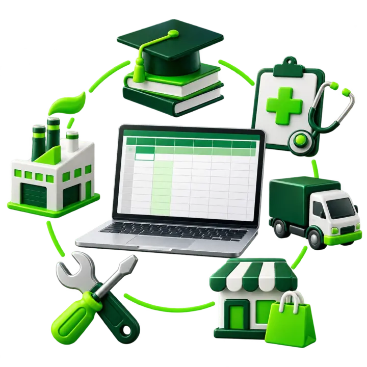 Planilhas para educação, saúde, logística, comércio, serviços e produção